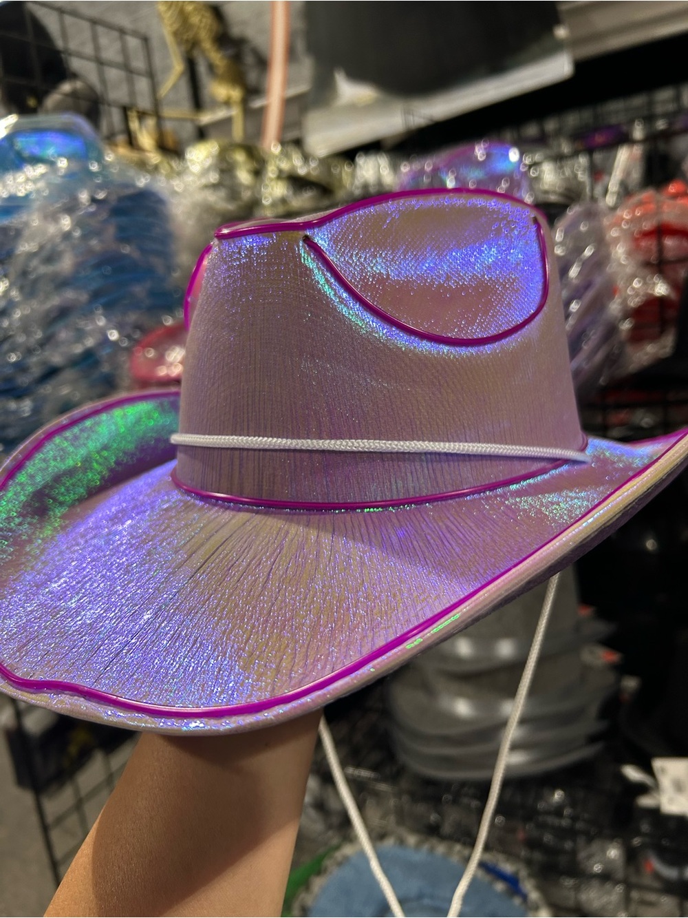 Iridescent Purple Light Up Western Hat with Chin Strap